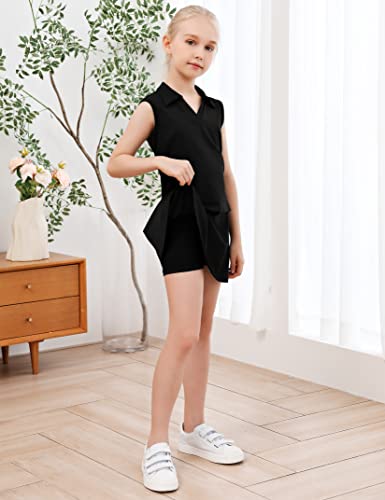 LIONJIE Kids Girls Tennis Golf Dress Outfit Sleeveless Dress with Pockets Athletic Skorts and Polo Tank Top Sets