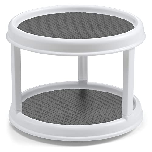 2 Tier 10" Turntable Lazy Susan Spice Organizer - Rotating Seasoning Rack for Pantry Cabinet Kitchen Countertop, Table Top Organizing - Multiuse Two Tier Rotating Organization Rack Spinner