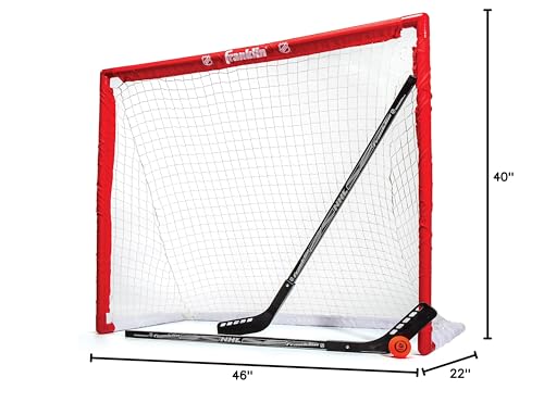 Franklin Sports NHL Youth Street Hockey Set - (2) Kids Junior Hockey Sticks, PVC Goal + Roller Hockey Ball Included - Indoor + Outdoor Net - 46", Red