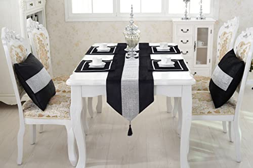 Vilygret Black Placemats Pack of 4, Elegant Place Mats with Sequined Rhinestones for Dinning Table, 12x16 inch