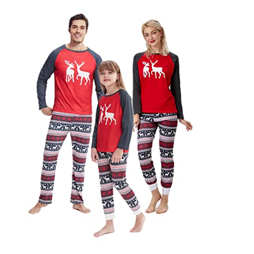 Family Matching Christmas Pajamas for Adult Letter Print Fawn Sleepwear Cotton Holiday Pjs Men Women 2 Pieces Set (6-7 Years, Christmas set 3-kids)