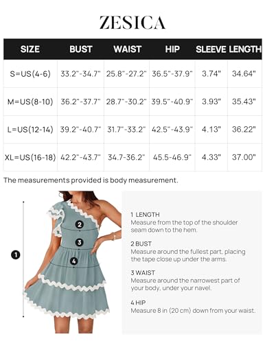 ZESICA Women's 2024 Summer One Shoulder Dresses Ruffle Short Sleeve Tiered Layered Swing A Line Mini Sundress,Black,Small
