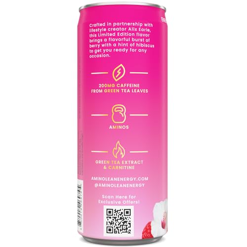 RSP NUTRITION AminoLean Energy Drink - Sugar Free Amino Energy with No Jitters, Tingles, or Crash, Vegan Amino Acids, Berry Elixir, 12 Pack