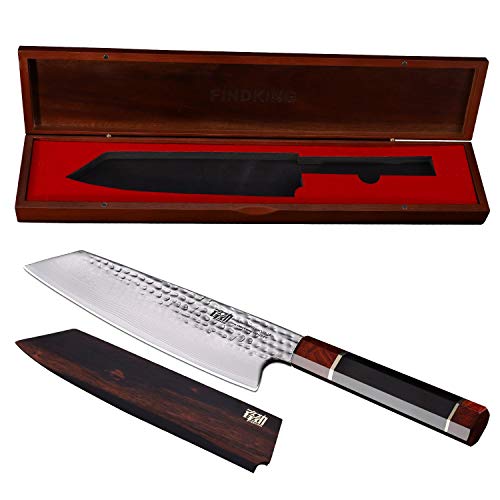 FINDKING Prestige Series Kiritsuke Knife with Walnut Cover, Japanese VG10 Damascus Steel Blade, Ebony Wood Octagonal Handle, Professional Sashimi Sushi Fish Knife (9 Inches, with Wooden Gift Box)