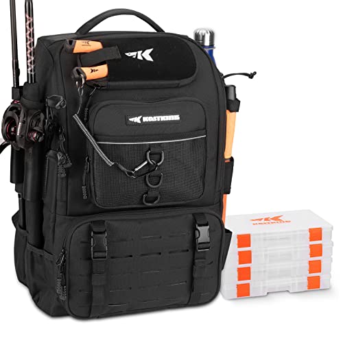 KastKing Karryall Fishing Tackle Backpack with Rod Holders 4 Tackle Boxes,40L Fishing Bag Storage Fishing Gear and Equipment