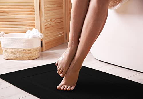 Utopia Towels Cotton Banded Rug, Bath Mats, [Not a Bathroom Rug], 21x34 Inches, 100% Ring Spun Cotton - Highly Absorbent and Machine Washable Shower Bathroom Floor Mat, Black, 2 Pack