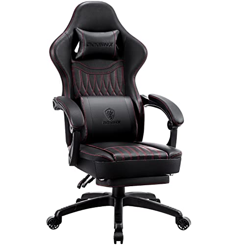 Dowinx Gaming Chair Breathable PU Leather Gamer Chair with Pocket Spring Cushion, Ergonomic Computer Chair with Massage Lumbar Support,Adjustable Swivel Task Chair with Footrest(Black)