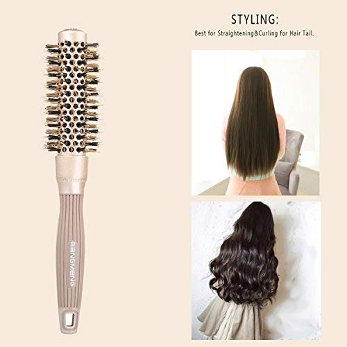 BANGMENG Round Brush with Boar Bristles, 1 inch Barrel, Nano Thermal Ceramic Ionic Tech for Straightening and Blow Drying, Gold