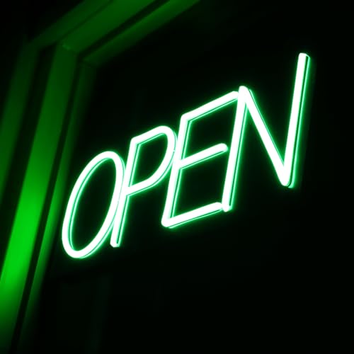 Open Signs for Business 12V/2A Ultra Bright LED Neon Open Sign 16 Inch Lighted Open Sign Electric Light Up Open Sign for Business Storefront Window Glass Door Retail Shop Store Bar Salon Restaurant,Green