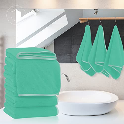 TENSTARS Silk Hemming Hand Towels for Bathroom - Quick Drying - Ultra Soft Microfiber Absorbent Towel for Bath Fitness, Gym, Shower, Hotel, and Spa - 16x28 Inch | Set of 6, Light Teal