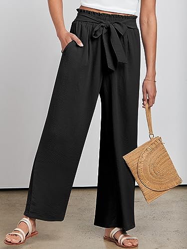 ANRABESS Women's Wide Leg Palazzo Pants with Pockets High Waisted Tie Knot Business Casual Trendy Boho Lounge Trousers Deep Green X-Large