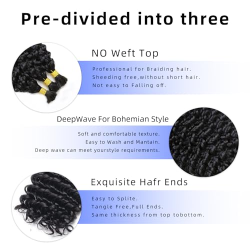 Langer 16A 4/27 Highlight Human Braiding Hair 18 Inch 150g Deep Wave Bulk Human Hair for Braiding No Weft 3 Bundles/Pack Ombre Brazilian Curly Human Hair Extensions for Braids Boho Braiding Hair