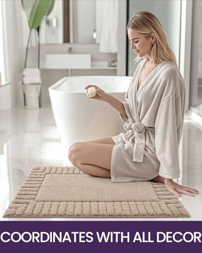 DEXI Bathroom Rugs 16"x24", Non Slip Bath Mats for Bathroom Floor, Ultra Soft and Absorbent Bath Rug Shower Carpet, Machine Washable, Beige
