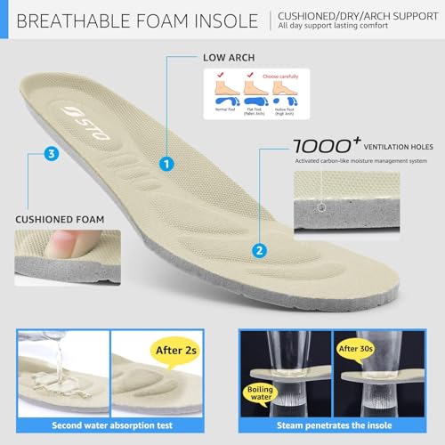 STQ Slip Ins Womens Slip On Sneakers Hands Free Orthopedic Tennis Walking Shoes for Plantar Fasciitis Relief Beige 6.5