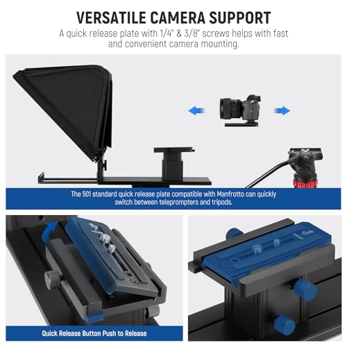 NEEWER Teleprompter X16 with RT113 Remote & App Control, 16" Beamsplitter, Aluminum Alloy Foldable Design, QR Plate Compatible with 501PL iPad Android Tablet Camera Camcorder Up to 44lb/20kg