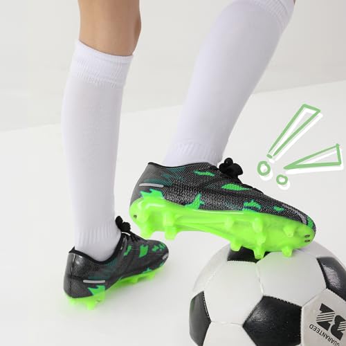 DREAM PAIRS Boys Girls Soccer Cleats Kids Football Shoes for Little/Big Kid,Size 11 Little Kid,Black/Green,SDSO2301K