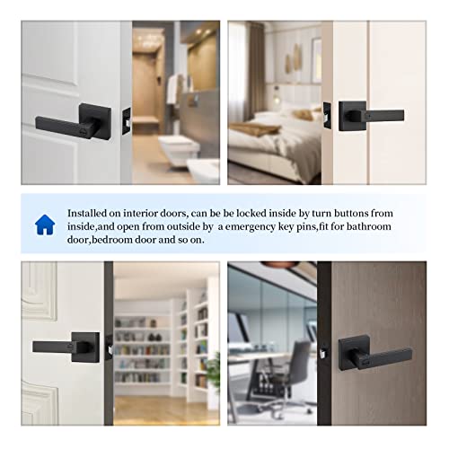 Ravinte 1 Pack Heavy Duty Door Lever Door Lock Square Door Handle Right Left Handing Lever Set Matte Black Finish Privacy Door Levers for Bed and Bath Room Keyless Interior Handles Door Lock Set