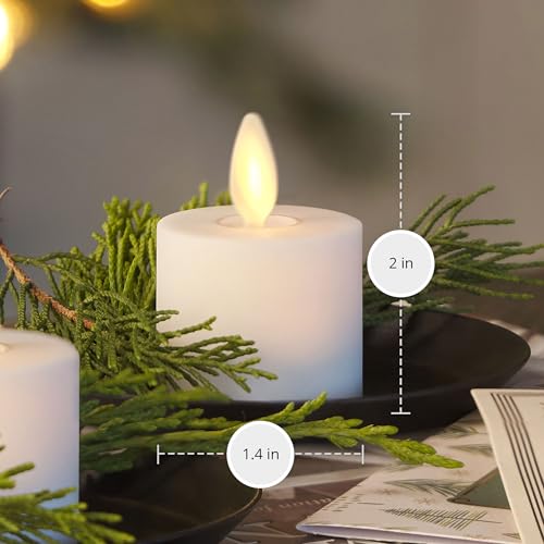 Luminara Moving Flame LED Flameless Tealight (1.4" x 2") Remote Ready Battery Operated Plastic LED Flameless Tea Light - Smooth Matte - Pearl Ivory (2-Pack)