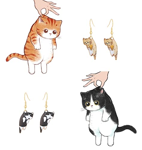 Lezmoii Cute Dangle Anime Cat Earrings for Women Fun Animal Earrings Set (Cat A)