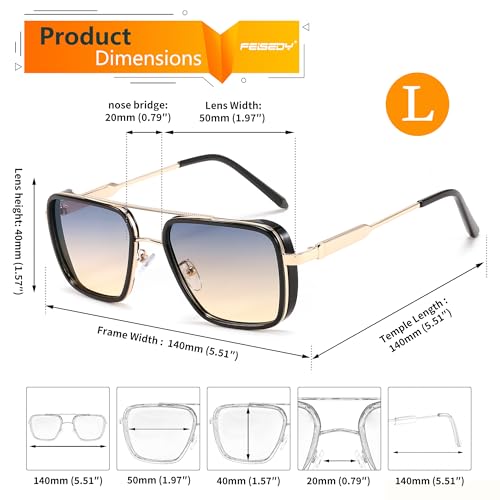 FEISEDY Sunglasses Men Women Vintage Aviator Square Trendy Metal Steampunk Fishing Driving Sun Glasses B0114