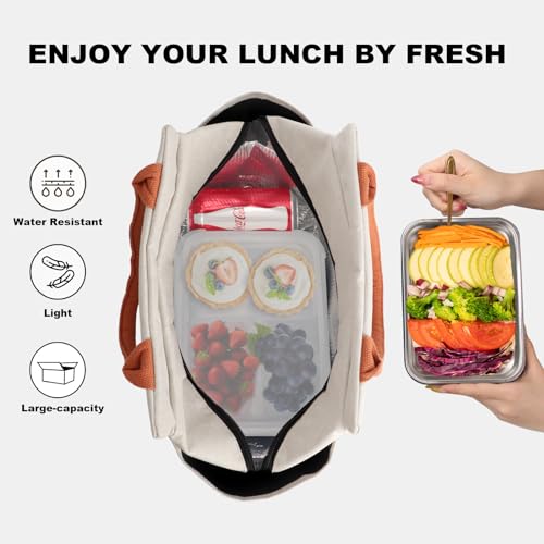 Joymee Lunch Bag Women Insulated Lunch Box Reusable Leakproof Large Spacious Tote for Women Men Adult with Bottle Holder and Side Pockets for Work Picnic Travel - Navy Blue