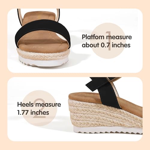 PANDANINJIA Girls Wedge Sandals Platform Espadrille Little Big Kid Girls Black Heels Open Toe Summer Dress Shoes Size 1