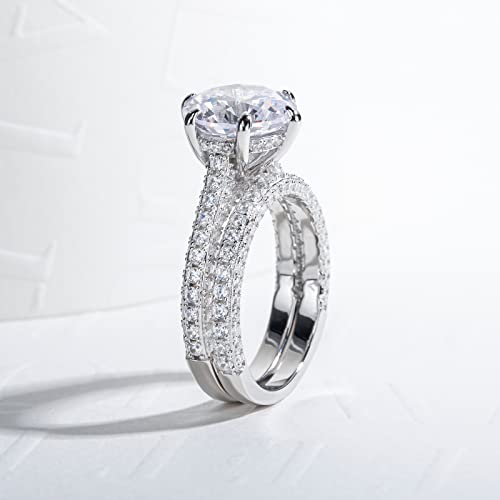 Gobaalele 4ct Cubic Zirconia Wedding Ring Set, CZ Engagement Ring Bridal Set Christmas gift for women, 925 Sterling Silver Promise Ring Wedding Band Size 4.0 (Round Cut)