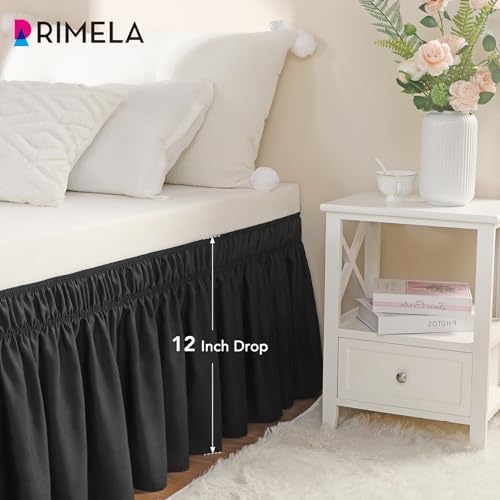 RIMELA Dorm Bed Skirt Twin XL 18 Inch Drop, Extra Long Wrap Around Elastic Bed Skirts Easy to Put On Twin Size Dust Ruffle, Gray Bedskirt for Adjustable Bed Base Solid Silky Fabric Machine Washable