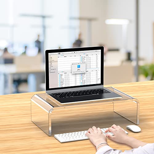 Beimu Acrylic Monitor Stand Riser Acrylic Laptop Stand Riser Clear Computer Monitor Stand Laptop Stand for Desk Compatible with iMac MacBook All Notebooks White Aesthetic Decorations for Office Home