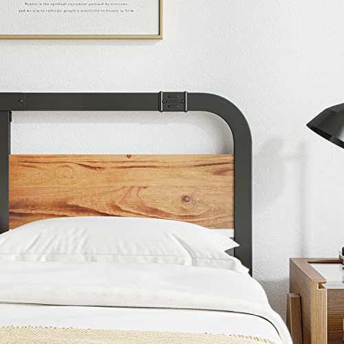 Breezehome Twin Bed Frames with Wooden Headboard, Heavy Duty Platform Metal, No Box Spring Needed, Strong Metal Slats Support, Noise-Free, Twin Size