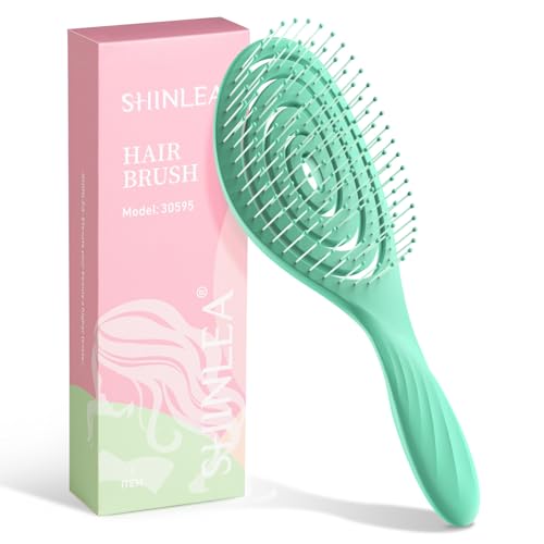 SHINLEA Hair Brush, Detangle Anti Tangle Brush, Spiral Hairbrush for Wet & Dry Hair, Women, Men, Kids, Glide Through Tangles For All Hair Types, Green