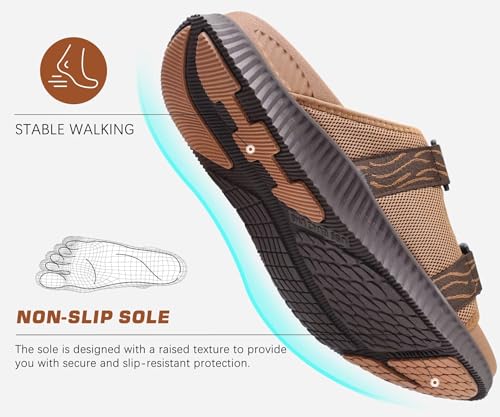 KuaiLu Mens Walking Slide Sandals Orthotic Athletic Thick Cushion Recovery Sport Sandles Adjustable Strap Open Toe Slip On Yoga Mat With Comfortable Plantar Fasciitis Arch Support Khaki Size 7