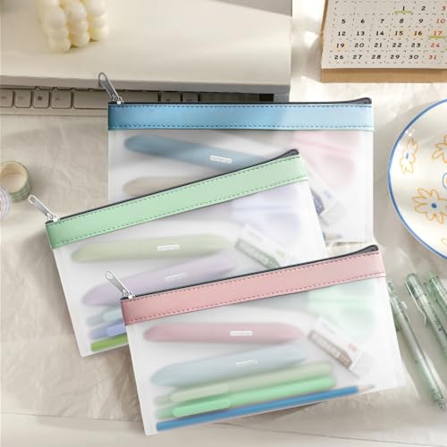 Timart Clear Pencil Pouch-3 Pack, Clear Pencil Case, Pen Holder with Zipper for Kids, Clear Makeup Pouch, Kids Pencil Pouch for Office School Supplies Makeup Travel Accessories