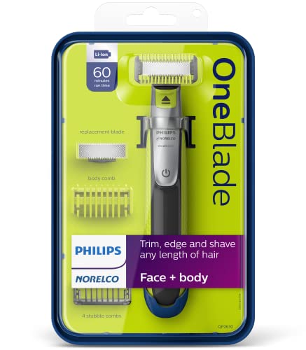 Norelco Philips OneBlade 360 with Connectivity Hybrid Face + Body, Electric Beard Trimmer, Shaver & Body Groomer with 360 Blade Tech, 1x360 Blade, 5-in-1 Comb, Body Kit, Travel Case, QP4631/90