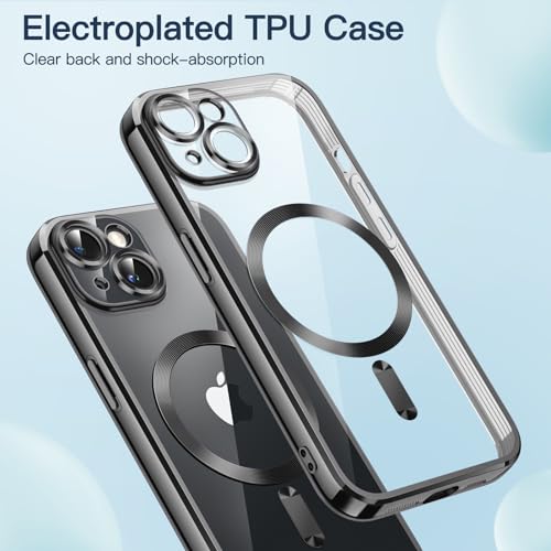 JETech Soft Clear Case for iPhone 14 6.1-Inch, Camera Lens Full Protection, Compatible with MagSafe Wireless Charging, Shockproof Electroplated TPU Phone Cover (Black)