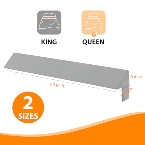 Ruqmuis Queen Bed Wedge Pillow for Headboard, Bed Gap Filler, Mattress Gap Filler Queen, Fill The Gap (0-7") Between Headboard and Mattress (Grey, 60"x10"x6")