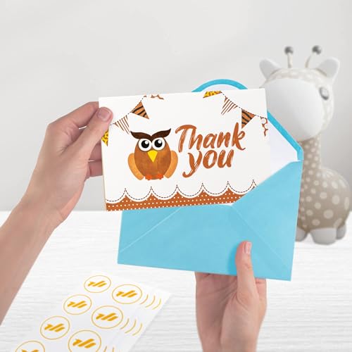 Only Zest Baby Shower Thank You Cards with Envelopes, 50 Pack Birthday Thank You Cards, 4x6 Blank Note Cards, Cute Thank You Cards Animal Themed Kids Birthday Party