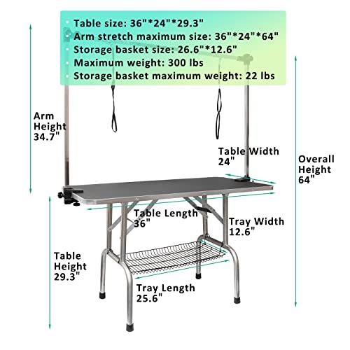 LOVMOR 36 Inch Dog Grooming Table,Adjustable Home Pet Grooming Tables with Arm/Noose/Mesh Tray