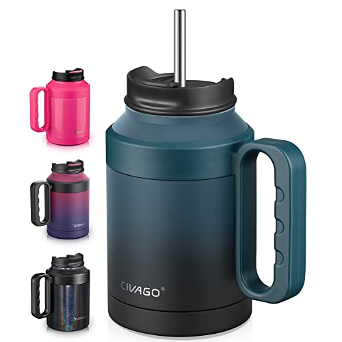 CIVAGO 50 oz Insulated Tumbler Mug with Lid and Straw, Vacuum Travel Coffee Mug with Handle, Double Wall Stainless Steel Water Cup Bottle, Red