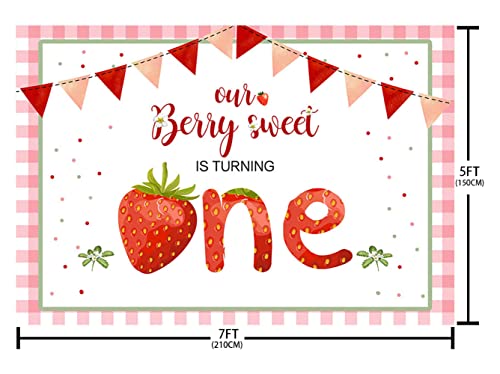 ABLIN 7x5ft Sweet Strawberry 1st Birthday Backdrop for Girls Berry Sweet Baby Girl 1st Birthday Decorations Banner Pink Stripe Red Pennant Photography Background Wall Decor Props