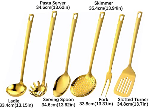 Marco Almond® Utensil Set, Golden Titanium Utensils Sets, Stainless Steel Kitchen Cooking Spoons, Ladle Skimmer & Spatula Utensil Sets,6PCS Frying & Grilling Cookware Tools