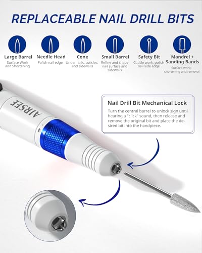 AIRSEE EH3 Professional Cordless Electric Nail Drill Machine, 35000 RPM Stepless Speed, Rechargeable Nail File Set with LED Display, Portable E-File Dremel Kit for Manicure Pedicure Acrylic Polishing