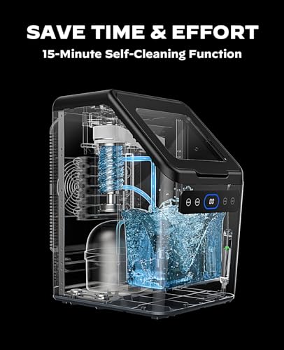 Silonn Ice Maker Countertop, Portable Ice Machine with Carry Handle, Self-Cleaning Ice Makers with Basket and Scoop, 9 Cubes in 6 Mins, 26 lbs per Day, Ideal for Home, Kitchen, Camping, RV