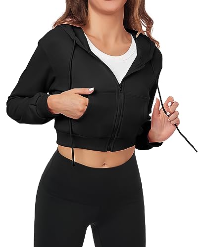 FKEEP Cropped Zip Up Hoodie Women Jacket Top Sweatshirt Casual Basic Gym Workout Sport Red