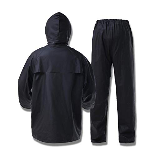 Rain Suits for Men Women Waterproof Heavy Duty Raincoat Fishing Rain Gear Jacket and Pants Hideaway Hood (Black, Small)