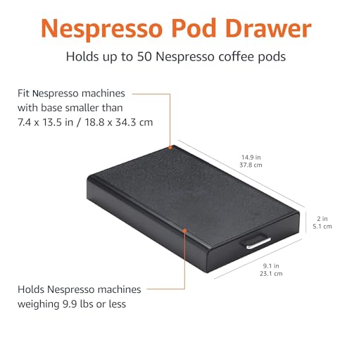 Amazon Basics Nespresso OriginalLine Coffee Pod with 1 Storage Drawer Holder, 50 Capsule Capacity, Black
