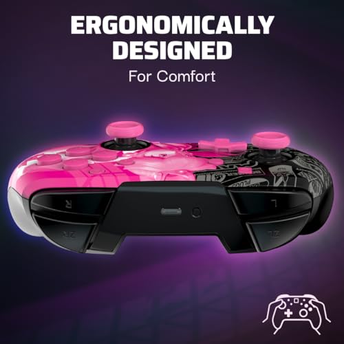 PDP REMATCH GLOW Enhanced Wireless Licensed Nintendo Switch Pro Controller, Rechargeable 40 hour battery power, Customizable Gaming Buttons, 30-foot Range: Mario Kart Grand Prix Princess Peach (Pink)