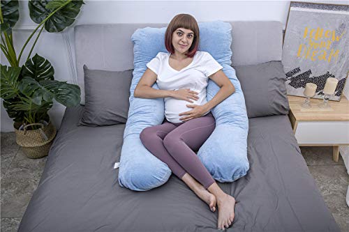 MOON PINE Pregnancy Pillow, U Shaped Full Body Pillow for Maternity Support, Sleeping Pillow with Cover for Pregnant Women (Blue)