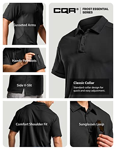 CQR Men's Polo Shirt, Long and Short Sleeve Tactical Shirts, Dry Fit Lightweight Golf Shirts, Outdoor UPF 50+ Pique Shirt, Frost Essential Black, X-Large