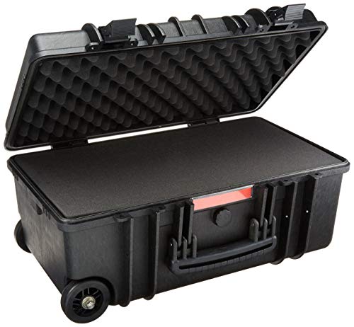 Amazon Basics Hard Camera Case with Wheels, Large, Black, Solid, 22"L x 14"W x 9.8"H